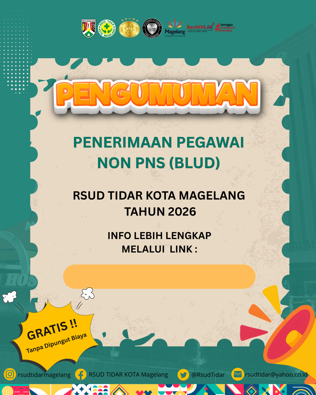 Pengumuman Pengadaan Pegawai Non Pegawai Negeri Sipil Rsud Tidar Kota Magelang Tahun 2026